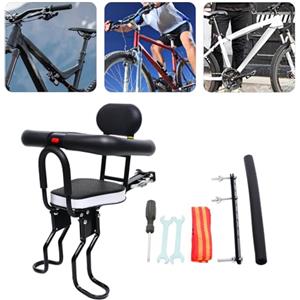 Shiyinge Seggiolino anteriore per bicicletta per bambini, sedile anteriore di sicurezza, regolabile con pedali, cintura di sicurezza rimovibile per mountain bike, ruote pieghevoli, colore nero, fino a 40 kg