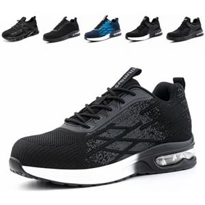 Loiston Scarpe Antinfortunistiche Uomo Punta in Acciaio Scarpe da Lavoro Donna Antiscivolo Scarpe di Sicurezza Leggere Cuscino d'Aria Ammortizzatore SM3-Grigio EU39