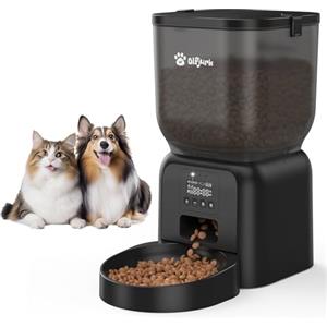 Olfjurk Distributore Automatico Cibo Gatti Cani 4L Dispenser Crocchette Cane Gatto Automatico con Schermo LCD, Dosatore Crocchette per Gatti, 1-6 Pasti al Giorno, Doppia Alimentazione, Pet Feeder