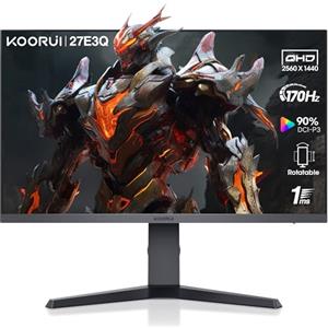 KOORUI Monitor Gaming, 2K Monitors 27 Pollici, QHD(2560 * 1440), IPS, 1ms, Adpitive Sync, 2x HDMI(144 Hz), DisplayPort(170 Hz), 100% sRGB, HDR 400, VESA, Regolabile in Altezza, Eye Care