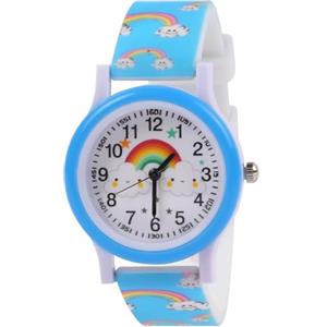 OFFCUP Orologio da Polso per Ragazzi e Ragazze, Orologio per Bambini Movimento al Quarzo Orologio Educativo 3D Cartone Animato Cinturino in Silicone per bambini da 3 a 12 Anni-Arcobaleno Azzurro Cielo