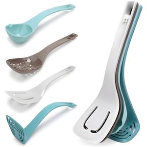 Avilia Set 4 Mestoli da Cucina in PVC - Composto da Spatola, Mestolo, Cucchiaio Forato e Schiacciapatate - Resistenti Fino a 220°C - Manici Ergonomici Antiscivolo - Facili da Pulire e da Riporre