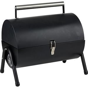 alpina Barbecue da tavolo a carbonella - Barbecue da tavolo con piastra e coperchio - Barbecue compatto con piastra grill - Barbecue da tavolo portatile - Ideale per esterni - Nero