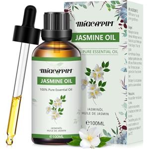 MIGCAPUT Olio Essenziale di Gelsomino 100ML, Olio di Gelsomino di Grado Terapeutico, 100% Puri Naturale Oli Essenziali di Aromaterapia per Diffusori, Umidificatore, Massaggi, Relax
