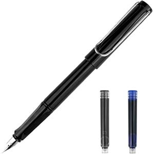Dyaucwpo Penna Stilografica con Pennino Fine, Impugnatura Ergonomica e Pennino in Acciaio lucido Misura EF, Stilografiche Include 2 Cartuccia (Blue, Nero), per Ufficio Scrittura, Destrimani