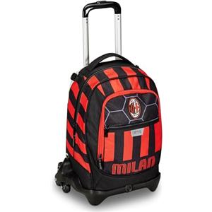 Seven Trolley Scuola Jack 3 Ruote, Rosso e Nero, A.C. Milan Calcio, Rosso Nero - 3 in 1, Triplo Uso, Zaino Con Carrello Sganciabile, Tasca Porta Borraccia e Crossover System, Zaino Scuola Bambino