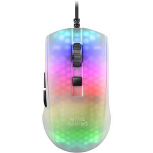 Mars Gaming MARSGAMING MMR, Mouse Gaming RGB Chroma, Struttura Traslucida Ultra-leggera 58g, 12800 DPI, Switch Meccanici HUANO, Bianco