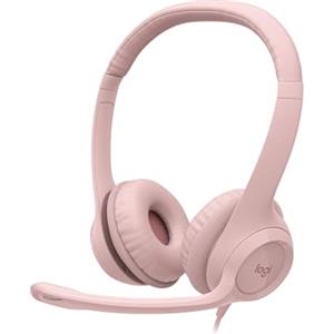 Logitech H390 Cuffia con Cavo per PC/Portatile, Auricolari Stereo con Microfono con Cancellazione del Rumore, USB-A, Comandi Integrati, Compatibile con i Chromebook, Rosa