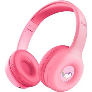 Trust Nouna Cuffie Bluetooth per Bambina 4-10 Anni con Limitazione del Volume (85dB), Cuffie On Ear Pieghevoli con Microfono e Adesivi, Cuffie Wireless, 15h di Riproduzione per Musica, Rosa