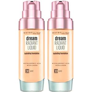 Maybelline New York Dream Radiant Liquid Fondotinta Idratante Liquido con Acido Ialuronico e Collagene Colore 30 Sand - 2 Flaconi da 30ml