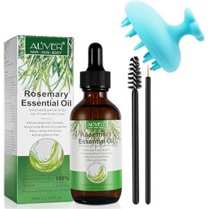 ALIVER Olio di Rosmarino per Capelli con Massaggiatore Cuoio Capelluto, Puro Olio Essenziale di Rosmarino per Capelli, Ciglia, Sopracciglia, Viso, Cura della Pelle, Massaggio del Corpo, 60ml