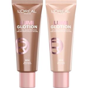 L'OREAL PARIS L'Oréal Paris Lumi Glotion Illuminante Liquido a Effetto Naturale per Viso e Corpo Fluido Idratante Colorato Multiuso Base Make-Up o Bronzer Tonalità 904 Deep Glow + 902 Light Glow - 2 Flaconi da 40ml