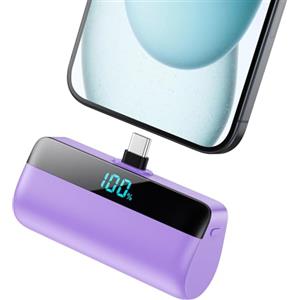 Feob Mini Power Bank per iPhone 16/15 Serie, 5200mAh USB C Caricatore Portatile Ultra-Compatto Batteria Esterna Powerbank con LED Display Compatibile con iPhone 16/15 Pro Samsung iPad Pro etc-Viola