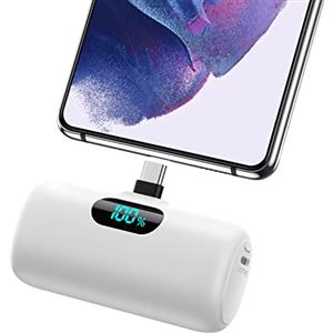 Feob Mini Power Bank USB C 5000mAh, 15W PD 3.0A Carica Rapida Caricabatterie Portatile Compatta e Carino Powerbank Batteria Esterna con LED Display per iPhone 16/15 Pro Samsung, ecc - Bianco