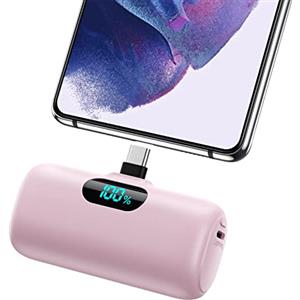 Feob Mini Power Bank USB C 5000mAh, 15W PD 3.0A Carica Rapida Caricabatterie Portatile Compatta e Carino Powerbank Batteria Esterna con LED Display per iPhone 16/15 Pro Samsung, ecc - Rosa