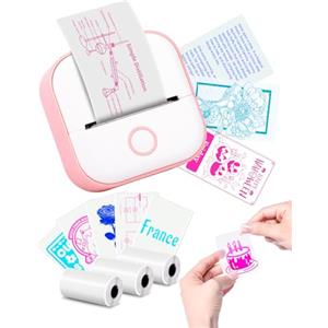 Memoking T02 Mini Stampante Sticker Printer Stampante Termica Portatile Inkless Stampante Sticker Maker Macchina Sticker Maker Stampante Tascabile per Grafici di Studio, Diagrammi Anatomici, Rosa