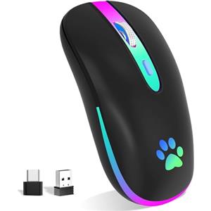 KBCASE Mouse Wireless Ricaricabile,Bluetooth Mouse Senza Fili 2,4 GHz con Mini Ricevitore USB e Tipo-C Mauser Gaming Wireless con 7 RGB Colori per PC,Laptop,Computer,Mac,Notebook,Windows,Andriod