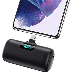 Feob Mini Power Bank USB C 5000mAh, 15W PD 3.0A Carica Rapida Caricabatterie Portatile Compatta e Carino Powerbank Batteria Esterna con LED Display per iPhone 16/15 Pro Samsung e altri Telefoni USB C