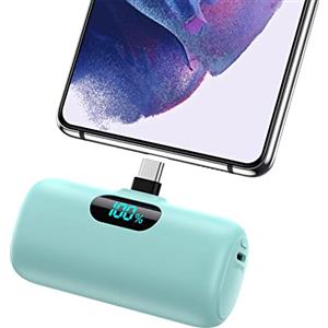 Feob Mini Power Bank USB C 5000mAh, 15W PD 3.0A Carica Rapida Caricabatterie Portatile Compatta e Carino Powerbank Batteria Esterna con LED Display per iPhone 16/15 Pro Samsung, ecc - Verde