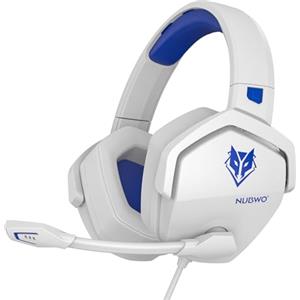 NUBWO Cuffie Gaming per PS4, PS5, PC, Xboxone, Cuffie con Microfono Over-Ear con Cancellazione del Rumore per Computer Portatili NS Games - Bianco/Blue