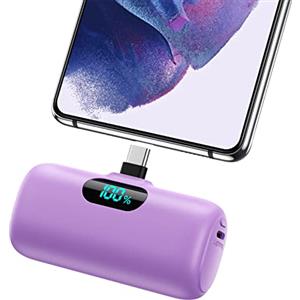 Feob Mini Power Bank USB C 5000mAh, 15W PD 3.0A Carica Rapida Caricabatterie Portatile Compatta e Carino Powerbank Batteria Esterna con LED Display per iPhone 16/15 Pro Samsung, ecc - Viola