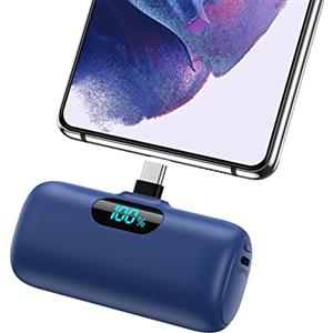 Feob Mini Power Bank USB C 5000mAh, 15W PD 3.0A Carica Rapida Caricabatterie Portatile Compatta e Carino Powerbank Batteria Esterna con LED Display per iPhone 16/15 Pro Samsung, ecc - Blu