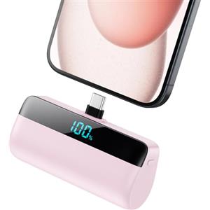 Feob Mini Power Bank per iPhone 16/15 Serie, 5200mAh USB C Caricatore Portatile Ultra-Compatto Batteria Esterna Powerbank con LED Display Compatibile con iPhone 16/15 Pro Samsung iPad Pro/Air etc-Rosa