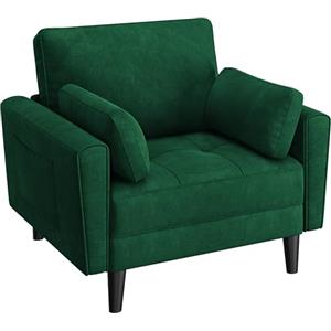 Yaheetech Divano Singolo da Salotto Divanetto Moderno con Cuscini Schienale Divano a 1 Posto in Tessuto Poltrona da Soggoirno con Braccioli 102,5 × 75 × 85,5 cm Verde/Velluto