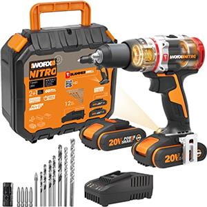 WORX NITRO WX354.2 Trapano avvitatore a percussione senza fili da 18 V, con motore PowerShare PRO brushless a 2 velocità, 2 batterie da 2,0 Ah e caricabatterie