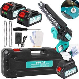 BULLA Mini Motosega elettrica a Batteria per Potatura, 6 Pollici con Motori Brushless e con 2 Batteria 4000mAh, per Tagliare Legna, Potare Rami, Giardini