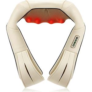 Nekteck Massaggiatore per schiena e spalle con calore, massaggio shiatsu a pressione elettrica per impastare i tessuti profondi 3D per sedia da ufficio per alleviare il dolore muscolare (beige)