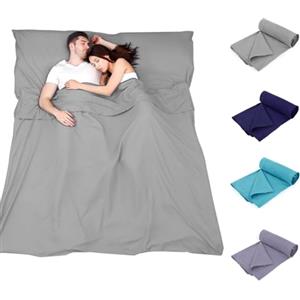 Plliocse Sacco a pelo, lenzuolo da viaggio, matrimoniale, 180 x 210 cm, con tasche per cuscini, per adulti, viaggi, hotel, viaggi di lavoro, campeggio (colore grigio, 180 cm x 210 cm)