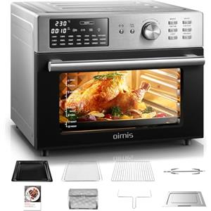 OIMIS Friggitrice ad Aria Calda, Forno multifunzione ad aria 30L, 21 in 1 Forno Elettrico Airfryer timer e temperatura regolabili con 7 accessori Fornetto senza olio certificazione CE, Argento 1800w