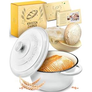 KRUSTENZAUBER Pentola in ghisa smaltata con cestino per la lievitazione - 26 cm pentola smaltata in velluto accessori - ideale come pentola per pane, pane, pane con coperchio, pentola in ghisa per il