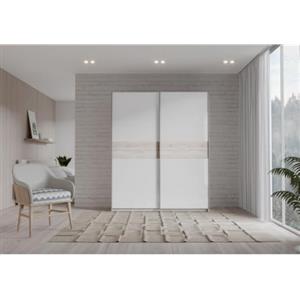 Forte Armadio RONDINO 170, Guardaroba, Ante Scorrevoli Scandinavo Stile Country Camera da Letto 2 Ante, Decoro Legno: Rovere Sabbia/Bianco Lucido, 170x210x61 cm