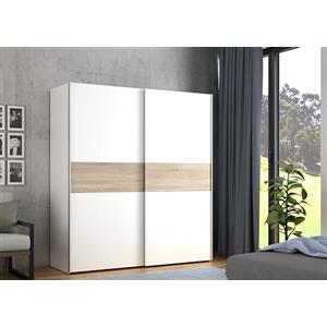 Forte Armadio LONGLINE 170, Guardaroba, Ante Scorrevoli Scandinavo Camera da Letto 2 Ante Ripiani Asta Appendiabiti, Bianco/Decoro Legno: Rovere Sonoma, 170x190.5x61 cm