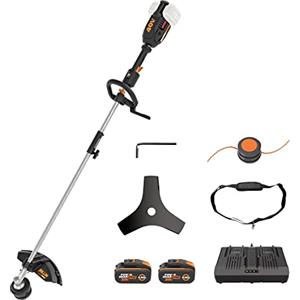 WORX Decespugliatore 40 V (2 x 20 V) WORX | PowerShare | WG186E | Include 2 batterie 2 Ah e caricatore | Asse multifunzione p/er accoppiare segra, tagliasiepi o spazzola