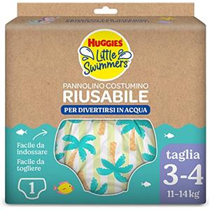 Huggies Little Swimmers, Pannolino Costumino, Taglia 3-4 (11-14 kg), Riutilizzabile, Con Fantasia Tropicale, 1 Pz