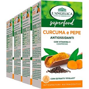 L'Angelica 4x L'Angelica Curcuma e Pepe Integratore Superfood Antiossidante con Vitamina C - 4 Confezioni da 75 Compresse ciascuna