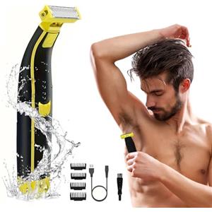 Noaya Rasoio per il corpo bagnato e asciutto, IPX5 con 4 pettini limite, rasoio elettrico ricaricabile USB, rasoio elettrico per uomo, essenziale per la cura del corpo, per barba, petto, ascelle, braccio,
