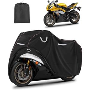 CEMOFE Telo Coprimoto Impermeabile 210D Telo Copri Moto XL Telo Moto per Esterno Inverno con Fori per Serratura e Finestra per Targa per Scooter Motorino Motocicletta (245 x 105 x 125cm)