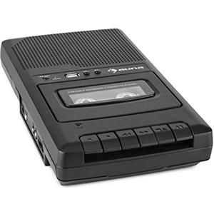 auna multimedia RQ-132 - Mangianastri, Lettore Cassette, Tape MC Portatile Con Microfono per Registratore Vocale, Altoparlante integrato, Uscita per Cuffie, Maniglia per Trasporto, Nero, con USB