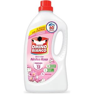 Omino Bianco - Detersivo Lavatrice Liquido, 60 Lavaggi, Rispetta Colori e Tessuti, Fresco Profumo di Ninfea Rosa, 2400 ml