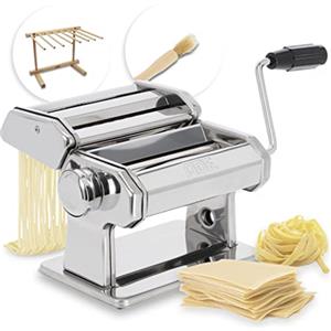 ADE Macchina per pasta manuale di alta qualità | 7 spessori di pasta per lasagne spaghetti fettucine | extra: Asciugatrice e spazzola per la pulizia della pasta | Macchina per la pasta in acciaio inox
