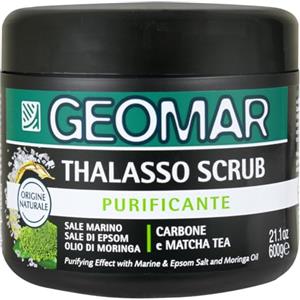 GEOMAR | Thalasso Scrub Corpo Purificante, Con Sale Marino, Sale di Epsom, Olio di Moringa ed estratti di Carbone e Matcha Tea, 95% di Origine Naturale, Made in Italy, 600 g