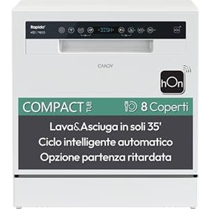 Candy Rapido' CP 8F9FFW Lavastoviglie Compatta, 8 Coperti, 8 Programmi, Lavaggio e asciugatura in 35', Partenza ritardata, AxLxP 59,5x50,1x55 cm, Bianco [Classe di efficienza energetica F]