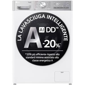 LG AI DD D4R9513TPWC Lavasciuga 13/7kg, Serie R9, Classe D, Lavatrice Asciugatrice, 1400 Giri, TurboWash 360, Vapore Steam+ e Antipiega, Autodosaggio, Wi-Fi, Bianca