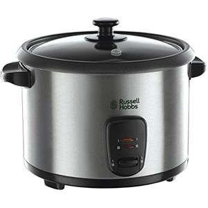 Russell Hobbs Cuociriso - 1,8l - Inserto per cottura a Vapore; Pentola antiaderente Rimovibile; Cucchiaio per riso e misurino; Acciaio Inox; coperchio in vetro, pentola a cottura lenta, 19750-56