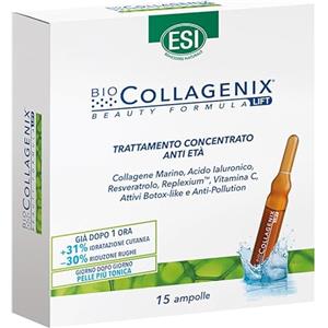 ESI, Biocollagenix Trattamento Viso Antirughe Concentrato, a Base di Collagene Marino e Acido Ialuronico, Dona una Pelle Idratata, Levigata e Tonica, Ripristina l'Elasticità del Viso, 15 Ampolle