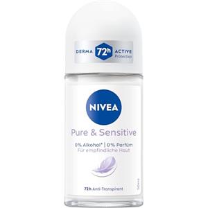 NIVEA Pure & Sensitive Deo Roll-On, antitraspirante adatto per pelli sensibili, deodorante senza profumo senza alcool etilico per 72 ore di protezione (50 ml)